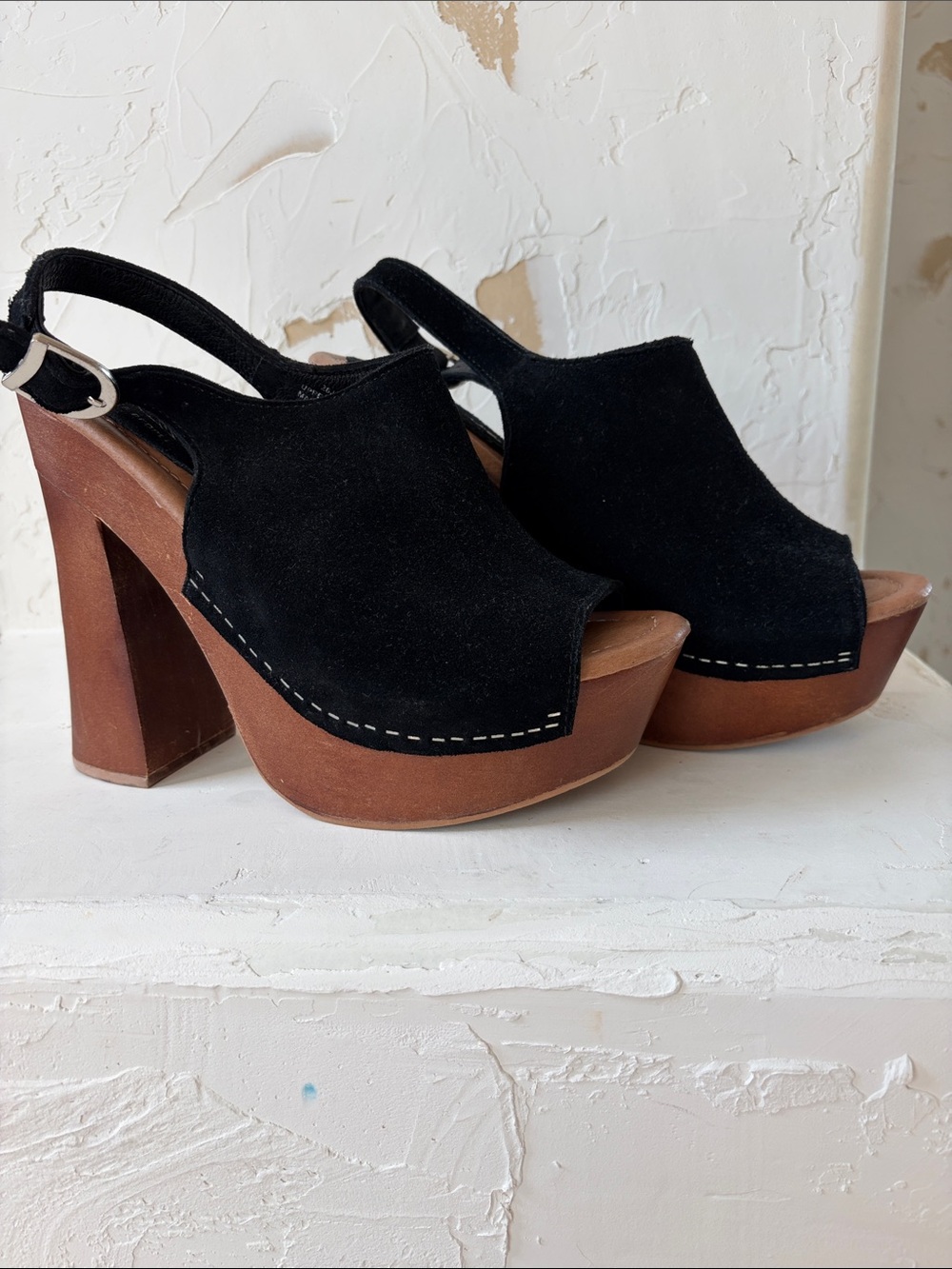 Jeffrey Campbell/Free People Black Suede Platform Slingback Sandals